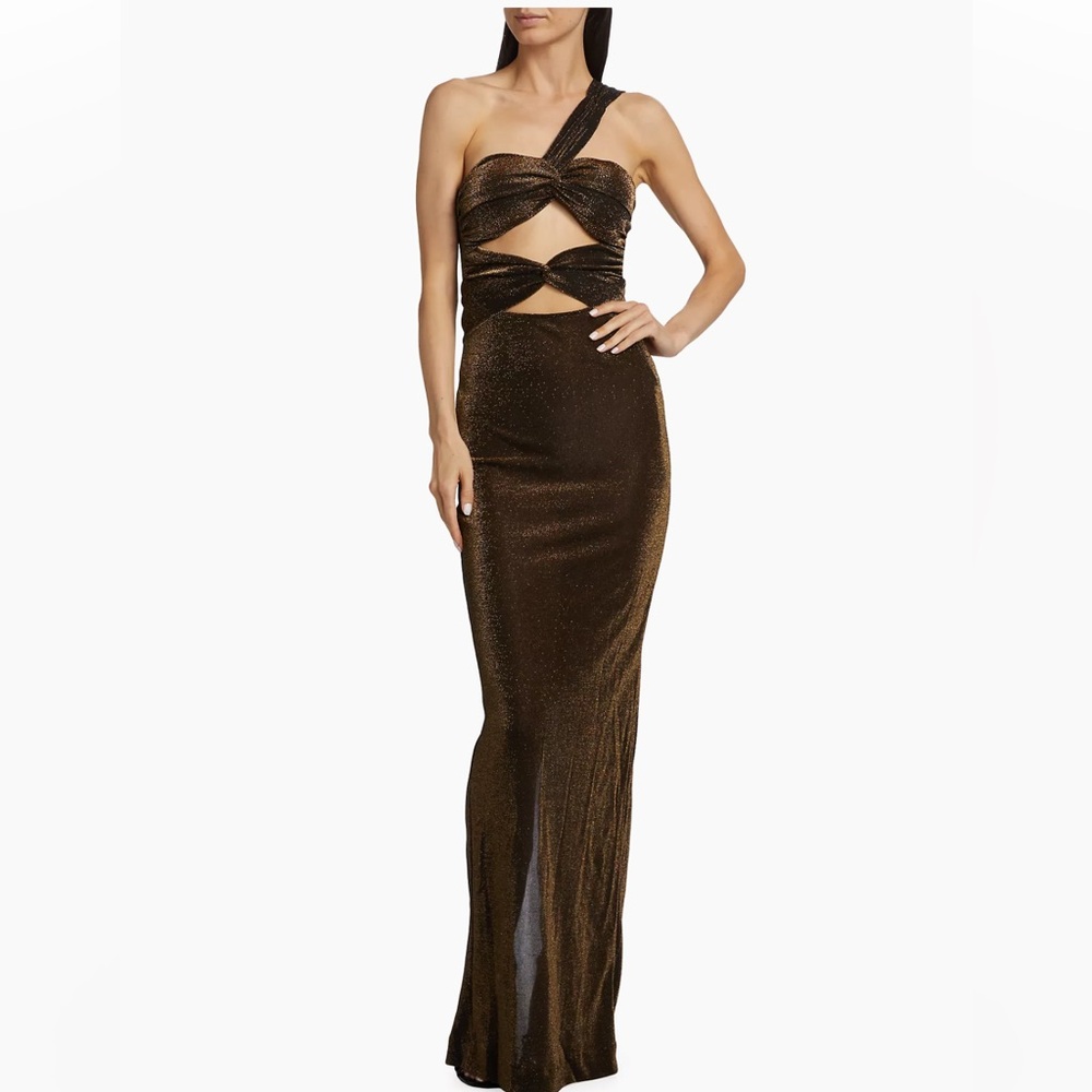 Torn by Ronny Kobo Metallic Brown One-Shoulder Dress